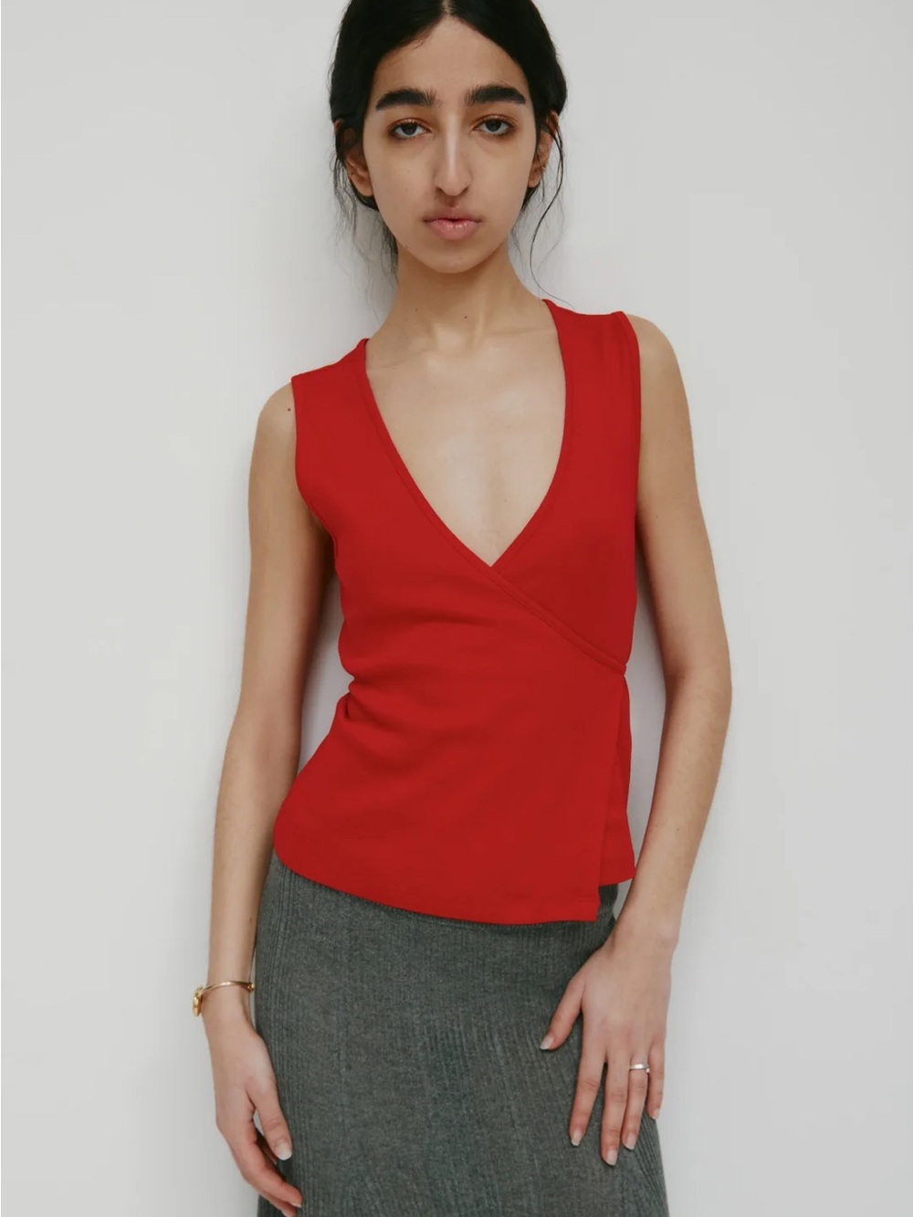 KOTN Red Sleeveless Wrap V-Neck Tank